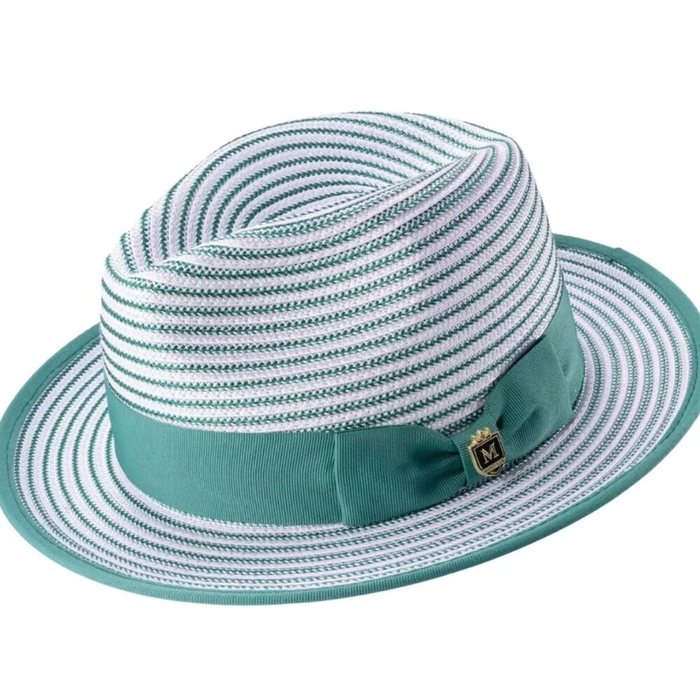 Montique EMERALD Striped Fedora Hat with Ribbon Band         . H-90